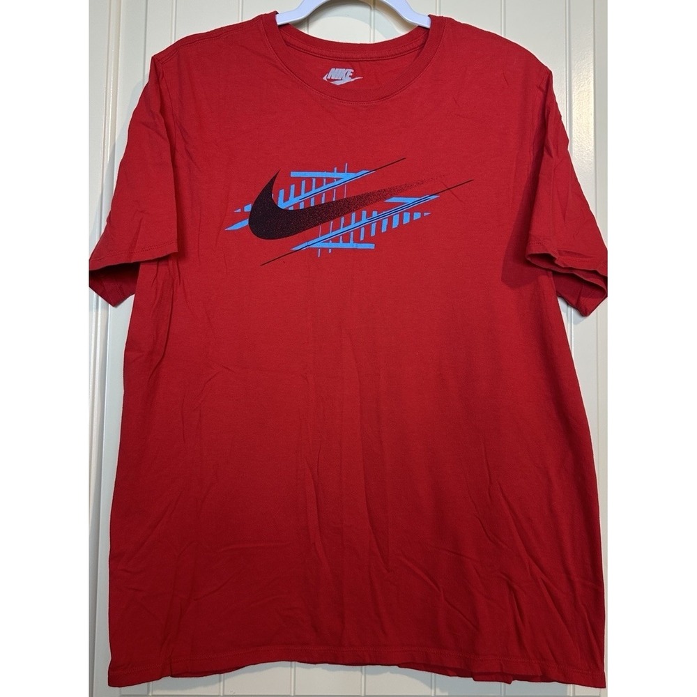 NIKE red swoosh graphic‎ print short sleeve t-shirt sz L cotton athletic school
